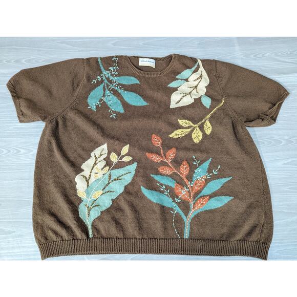 Vintage Alfred Dunner Sweater Plus Size 3X XXX Floral Beaded Embroidered Brown - Picture 1 of 10